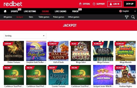 redbet casino progresive jackpot games