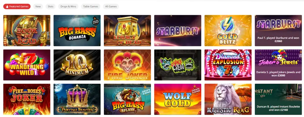 Magic Red Casino Games Selection