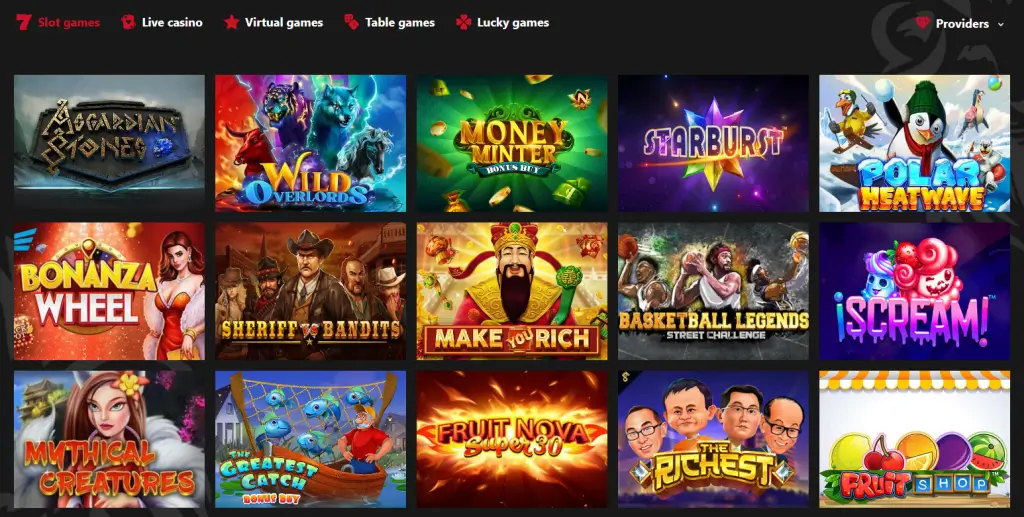 Red Lion Casino game selections