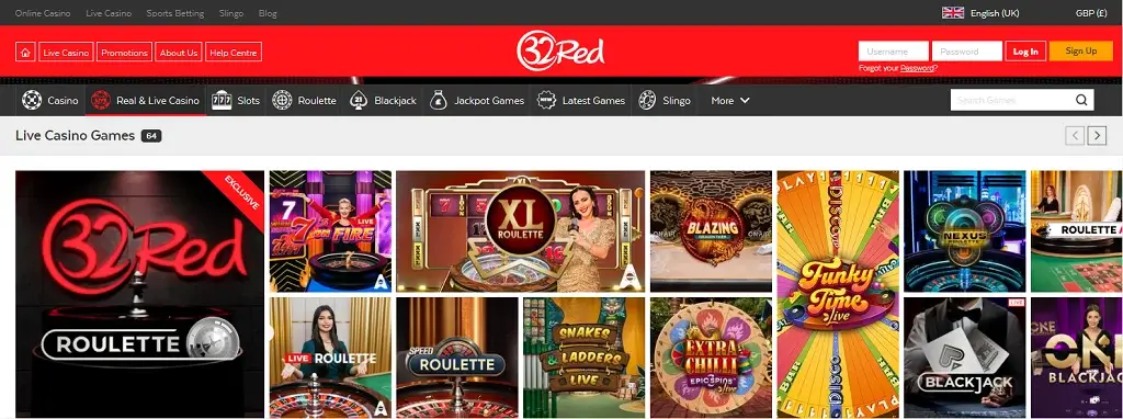 32red casino live casino game selection