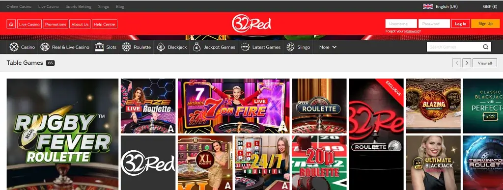 32red casino table games selection