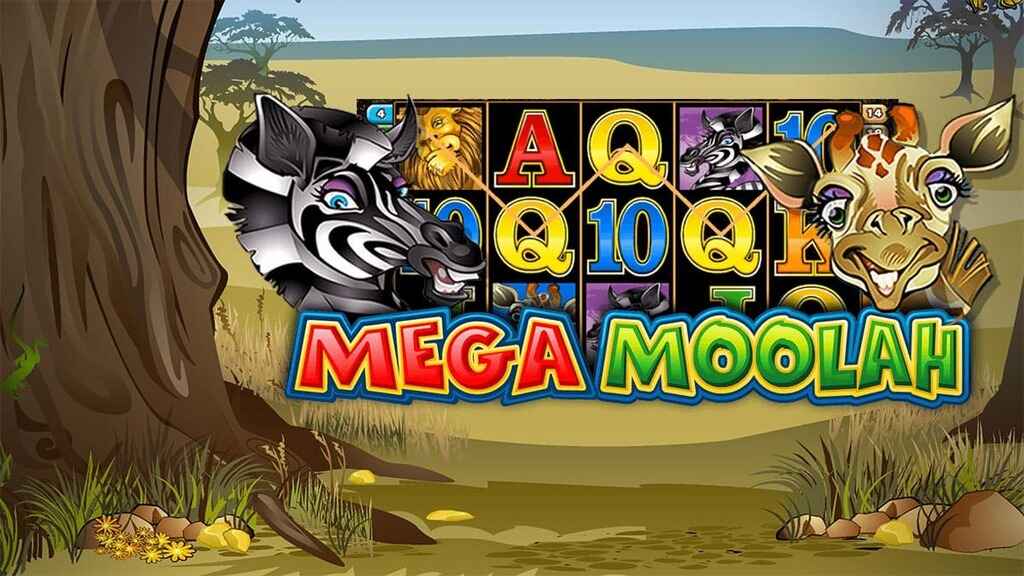 Graphic shows the reels of Mega Moolah slot.