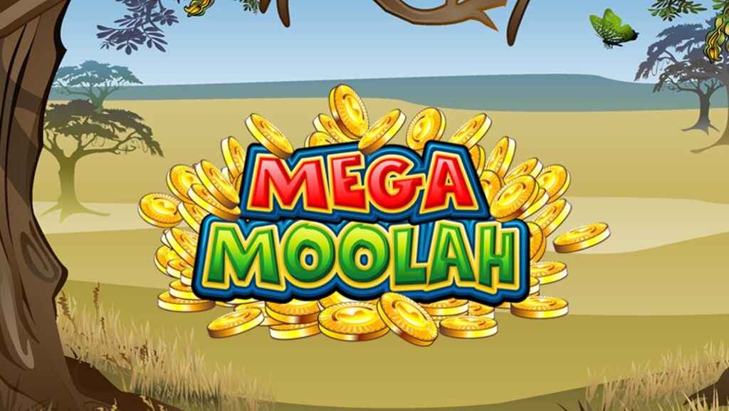 Graphic shows the logo of Mega Moolah slot.