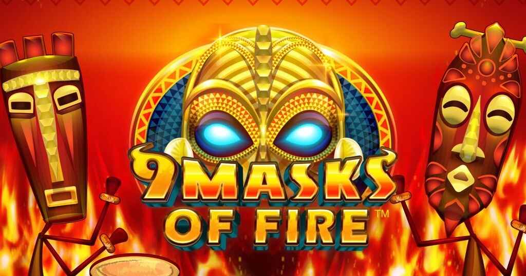 Image shows 9 masks of fire slot banner and logo.