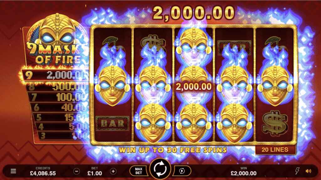 Image shows the jackpot reel of 9 masks of fire slot.