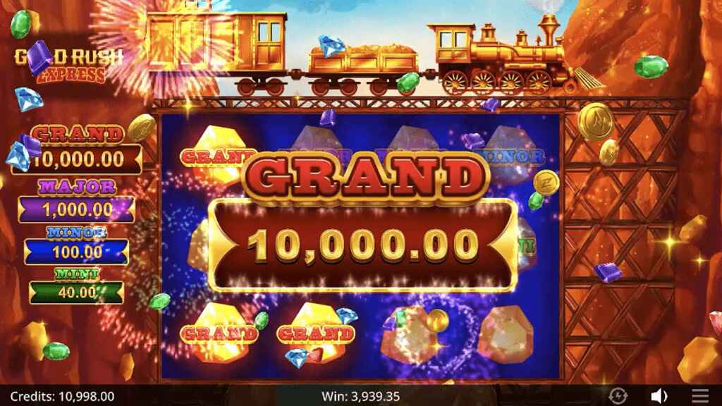 Graphic shows the Bonus Round of Gold Rush Express slot.